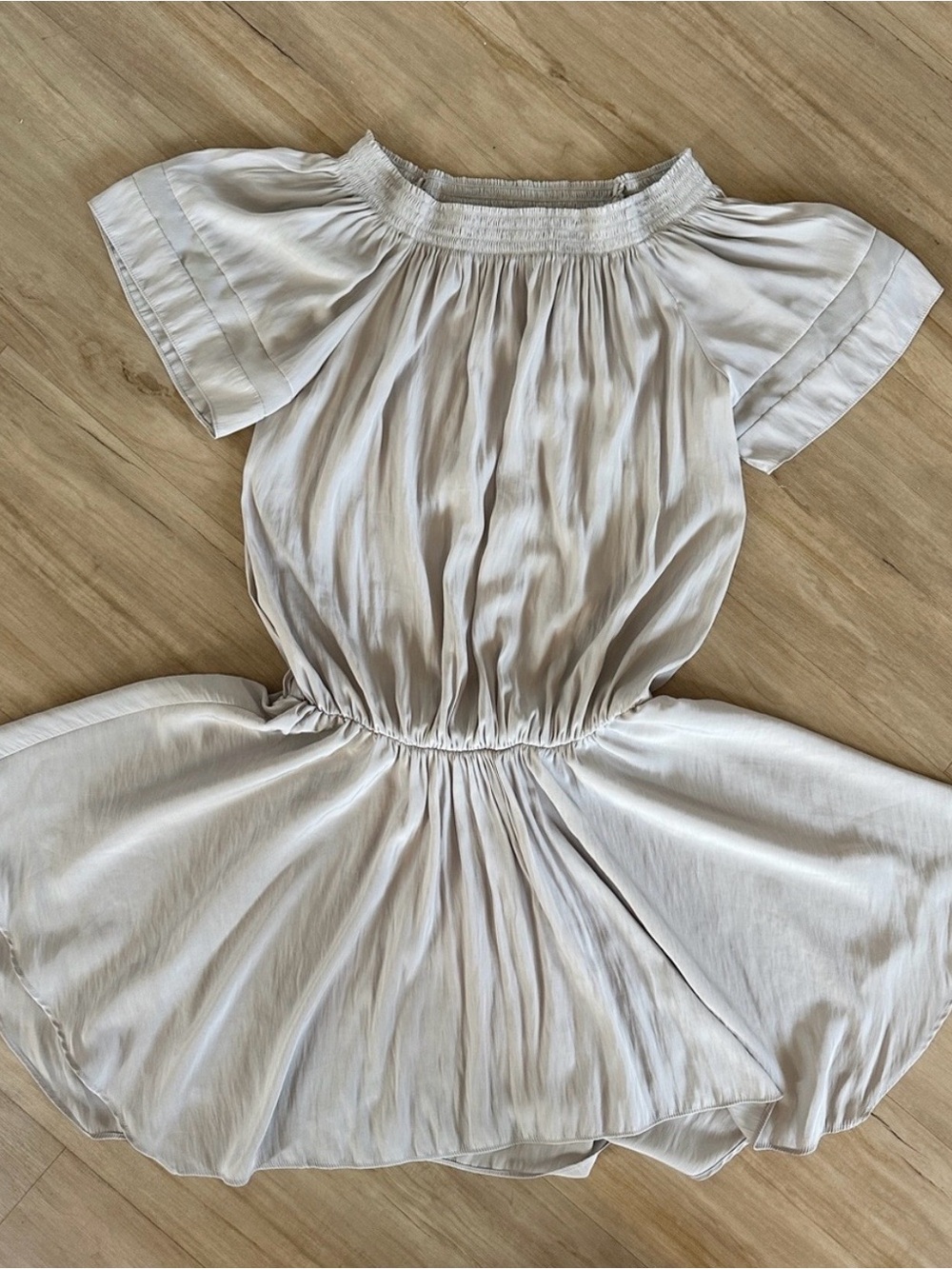 Ramy Brook Off-Shoulder Taupe Mini Dress